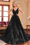 Sparkly A-Line Black Ball Dress with Sequins