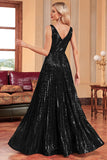 Sparkly A-Line Black Ball Dress with Sequins