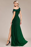 Glitter Dark Green Mermaid One Shoulder Long Ball Dress with Slit