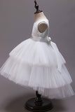 White A-Line Tiered Flower Girl Dress with Lace