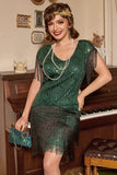 Black Green Plus Size 1920s Dress with Sequins