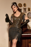 Black Golden 1920s Party Dress with Tassel