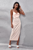 Champagne Backless Prom Dress with Slit