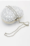Silver Beaded Heart Shaped Party Clutch
