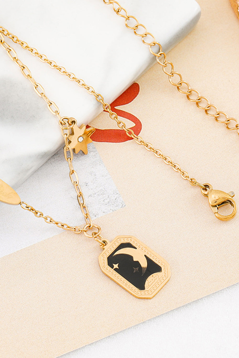 Gold Enamel Necklace Clavicle Chain