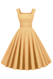 Yellow Square Neck 1950s Dress