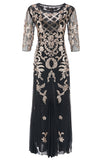 BlackGolden Sequins 1920s Dress