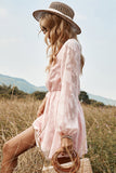 Pink Long Sleeves Summer Casual Dress