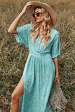 Green Print Summer Boho Dress