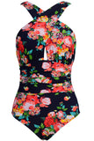 Vintage Black Floral One Piece Swimsuits