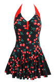 Plus Size Black and Red Cherry Printed Swimwear