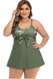 Plus Size Army Green Floral Swimwear