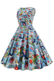Light Blue Floral Vintage 1950s Dress