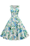 V Neck Light Blue 1950s Vintage Dress