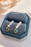 Natural Pearls Earrings with Green Rhinestone