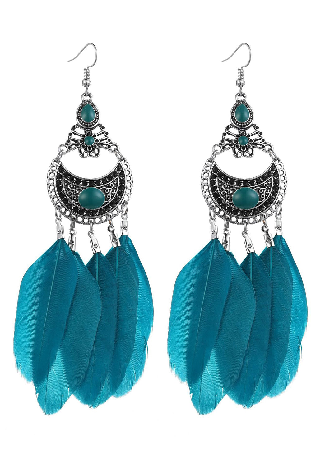 Peacock Blue Boho Style Drop Earrings