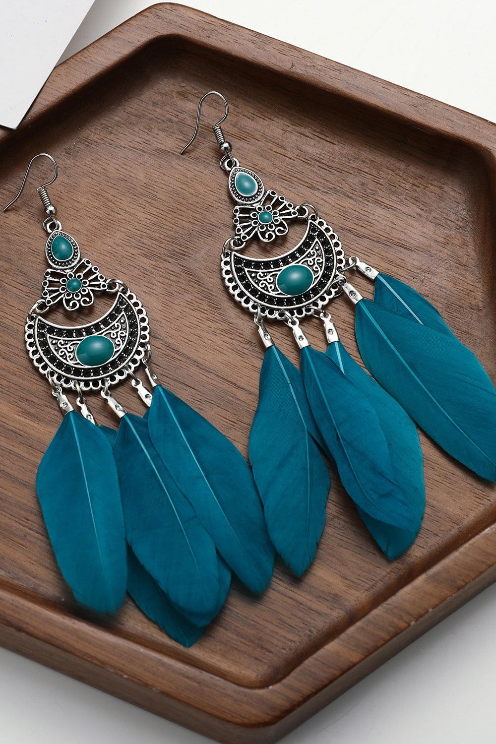 Peacock Blue Boho Style Drop Earrings