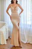 Blush Mermaid Ball Dress with Sequins and Slit