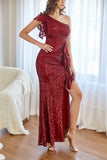 Red Sequins Mermaid Long Ball Dress with Ruffles