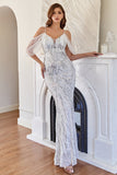 Glitter Mermaid White Sequins Ball Dress