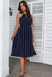 Halter Polka Dots Royal Blue Summer Dress