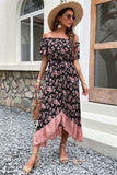 Off the Shoulder Black Print Summer Dress