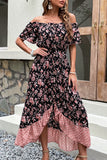 Off the Shoulder Black Print Summer Dress