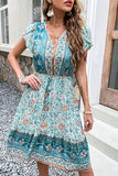 V Neck Green Foral Printed Summer Dress