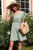 V Neck Blue Floral Printed Summer Dress