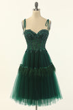 Green Beading Tulle Short Party Dress