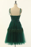 Green Beading Tulle Short Party Dress