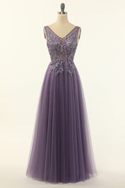 Tulle Purple A-line Ball Dress