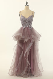 Tulle Layered Appliqued Long Ball Dress