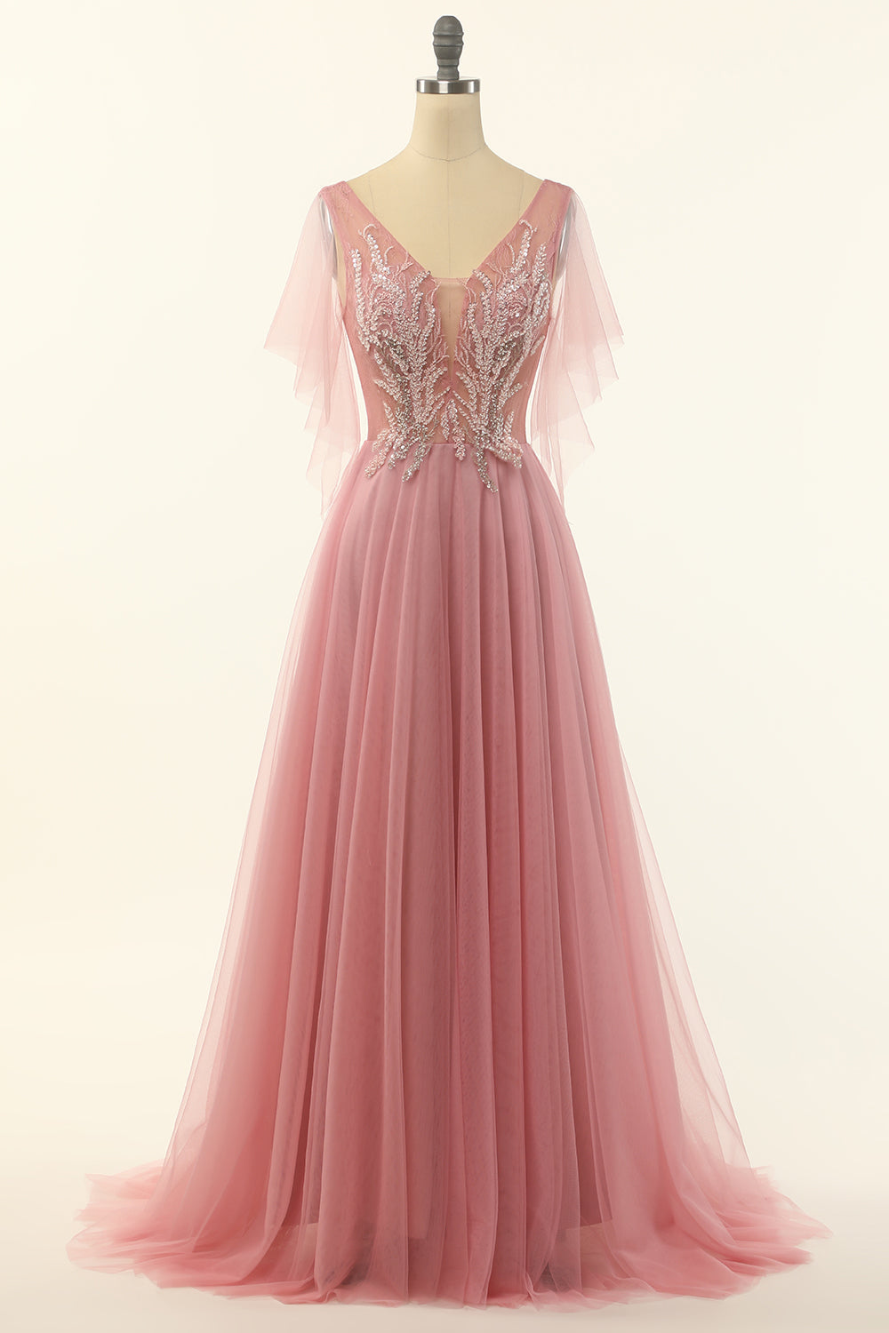 Blush Appliqued A-line Tulle Ball Dress