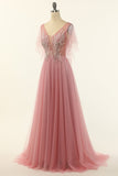 Blush Appliqued A-line Tulle Ball Dress
