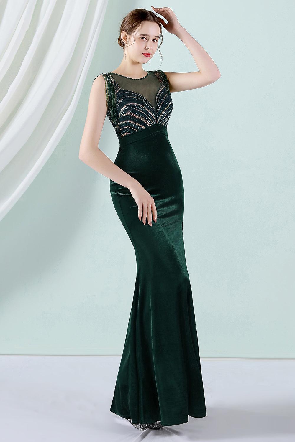 Dark Green Mermaid Bateau-Neck Ball Dress