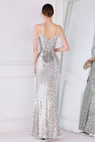 Silver Pink Sequined Spaghetti Straps Mermaid Prom Dress