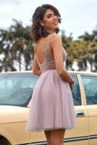 Blush Tulle & Sequins Cute Cocktail Dress