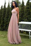 Blush Halter Sparkly Formal Dress with Ruffles