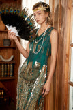 Sheath V-Neck Dark Green Sequins 1920s Dress