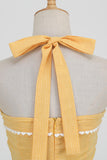 Yellow Halter Plaid Vintage 1950s Dress