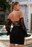 Sheath Off the Shoulder Black Short Homecoming Dress