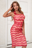 Sheath Halter Red Stripe Midi Cocktail Dress