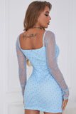 Sheath Square Neck Blue Short Cocktail Dress with Long Sleeves