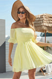 Cute A-Line Off-the-Shoulder Yellow Cocktail Dress