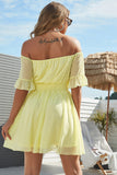 Cute A-Line Off-the-Shoulder Yellow Cocktail Dress