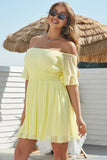 Cute A-Line Off-the-Shoulder Yellow Cocktail Dress