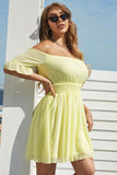 Cute A-Line Off-the-Shoulder Yellow Cocktail Dress