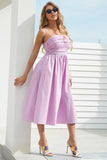 A Line Spaghetti Straps Purple Summer Dress