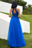 Royal Blue Tulle Ball Dress with Appliques